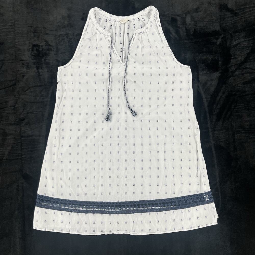 Lucky Brand Women’s Boho Dress Med White Tassel Sleeveless Cotton Dress